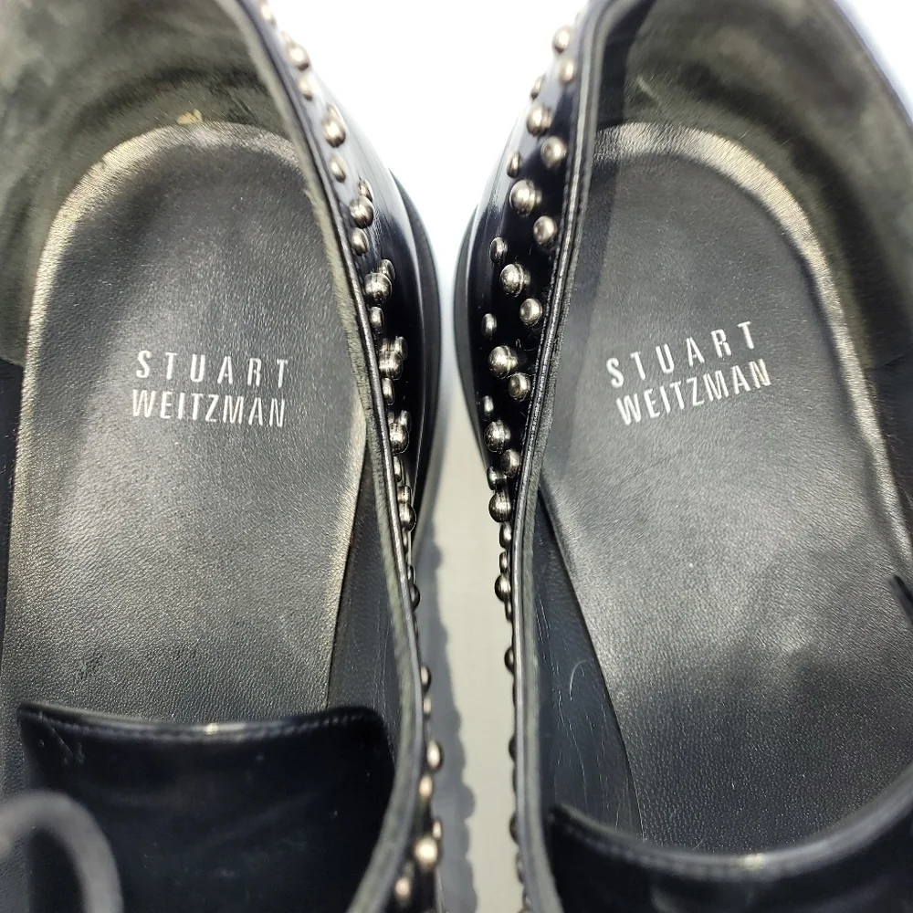 Stuart‎ Weitzman Zealous Studded Platform Loafer Jet Mirror Black. Size 9.5 M